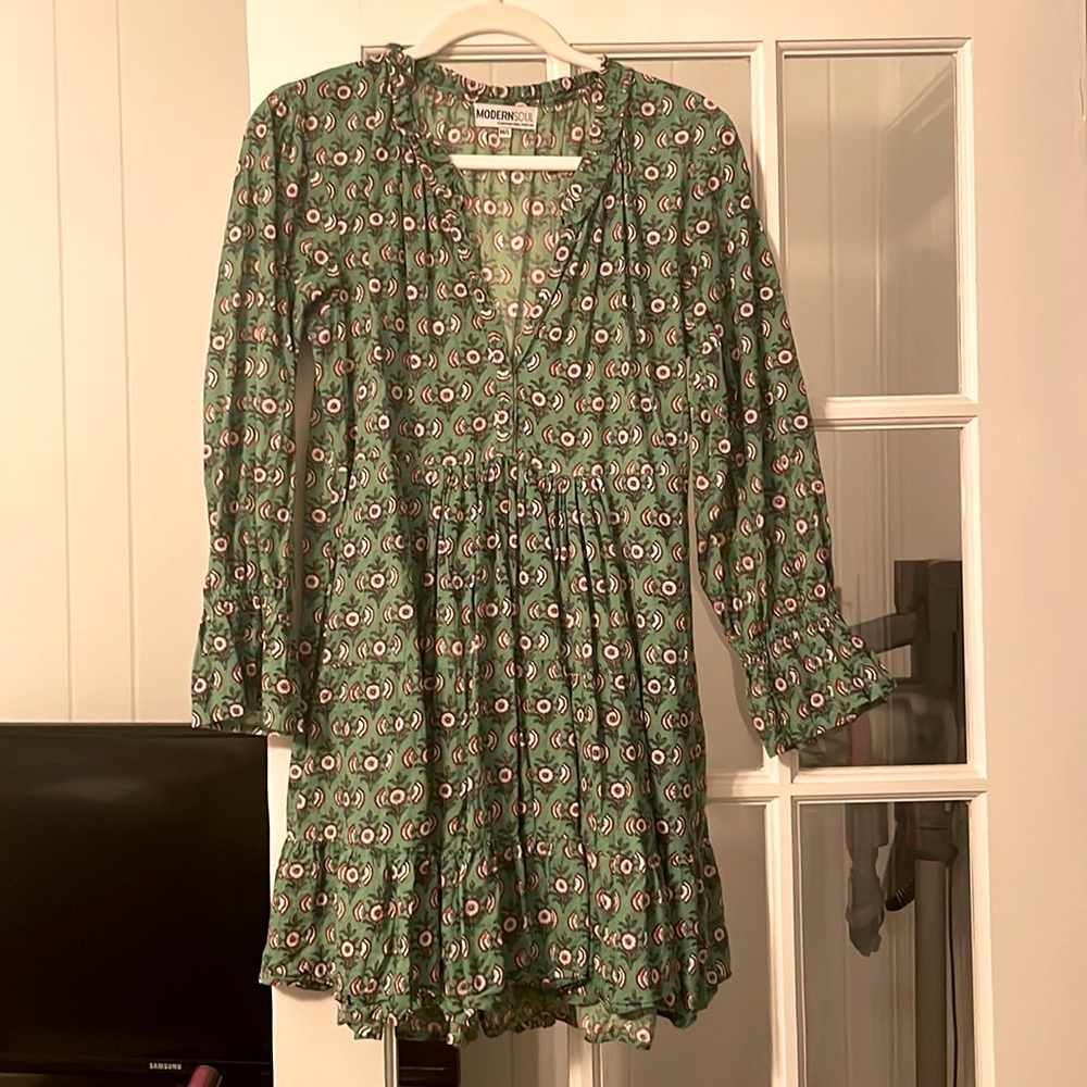 Modern Soul Green Printed Dress SLV Sur La Vague